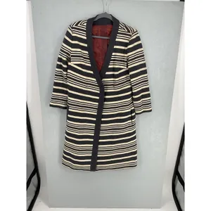 Domani Knits Womens Long Coat Striped Knit Button Front Gray Cream Large thumbnail 2