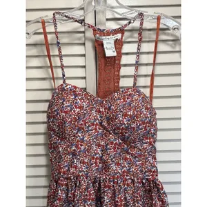 American Rag Floral Adj Straps Mini Sundress Size M Halter Crochet Molded Cups thumbnail 2