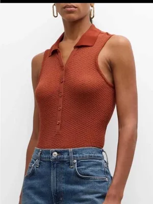 FRAME Women’s Mesh Lace Sleeveless Polo size L thumbnail 1