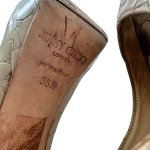 Jimmy Choo High Heels 35.5 US 6 Croc Embossed Open Toe Neutral Platform thumbnail 4