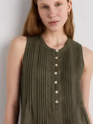Quince 100% European Linen Sleeveless Swing Dress Bayberry Olive Size M NWOT thumbnail 5