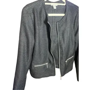Adrienne Vittadini Womens Black Textured Zip-Up Blazer‎ Sz XL thumbnail 8