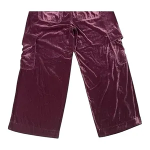 Women Purple Velvet Pants Size L Wide Leg Elastic Waist Lounge Pull-on thumbnail 8