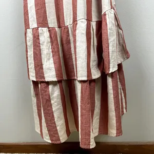 Knox Rose Wrap Dress L Maxi V-Neck Striped Cream‎ Brick Tiered Short Puff Sleeve thumbnail 10