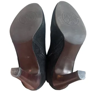 Tory Burch Bristol 85mm Black Suede Gold Logo Ankle Booties 7.5 thumbnail 8