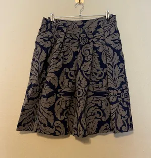Boden Sophia Skirt Navy and Gray Leaf‎ Print Circle Pleated Size 10 Long thumbnail 1