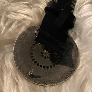 Black Studded Leather Belt with Decorative Round Buckle thumbnail 7