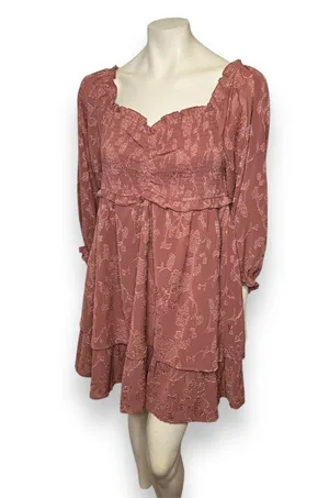 Pink Lily | Textured Floral Long Sleeve Cinched Bust Smocked Mini Tiered Dress L thumbnail 19