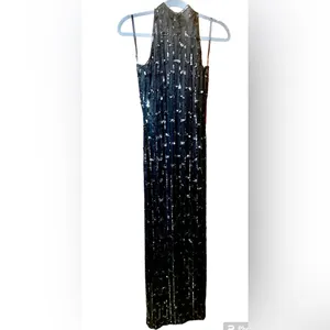 Scala Black Silk Heavily Beaded Sleeveless Long Special Occasion Dress Gown Sz S thumbnail 7
