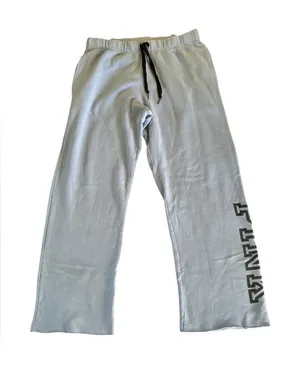 Pink VS Flare Pull On Sweatpants Sz L Blue Drawstring Raw Hem Pink Spell Out thumbnail 1