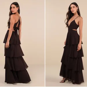 LULUS Prom Wedding Bridesmaid Sexy Tiered Ruffles Elegant Flowy Maxi Dress thumbnail 2