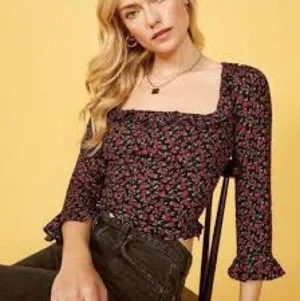 Reformation Black Square-Neck Floral Smocked Top 787 thumbnail 1
