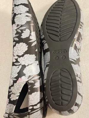 CROCS Black Floral Ballet Flats with White and Light Pink Print thumbnail 3