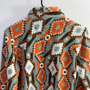 Outback Trading Tabitha Big Shirt Womens Medium Orange Button Up Fleece Aztec thumbnail 10