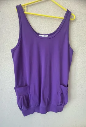 Women's Purple Scoop Neck Tank with Front Pockets thumbnail 1
