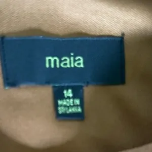 Maia Camel Sleeveless Midi Dress Draped‎ Front Size 14 thumbnail 2
