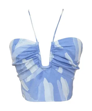 NWT‎ Abercrombie & Fitch Blue Halter Crop Top Summer Coastal Watercolor Preppy thumbnail 1