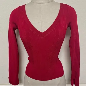 Free people red fitted cross cross back sweater thumbnail 1