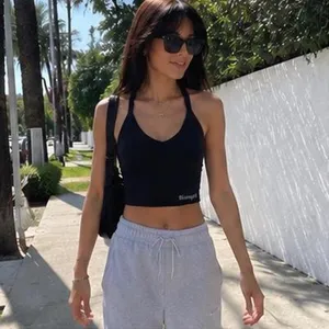 Navy Halter Crop Tank Top Cami Y2K Clean Girl M thumbnail 2