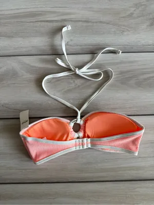 Aerie Ribbed Bandeau Bikini Top Orange XS NWT IN PACKAGE thumbnail 10
