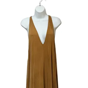 34°N 118°W Womens Camel Brown Deep V-Neck Handkerchief Hem Maxi Dress Size S thumbnail 3