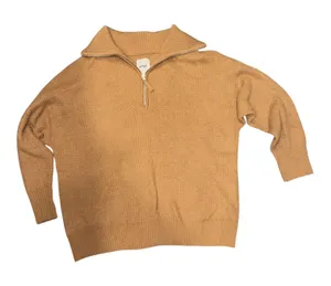 Aerie CozyUp Waffle Knit Quarter Zip Sweater Cappuccino Brown Medium Oversized thumbnail 1