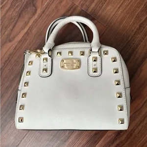 Michael Kors White And Gold Studded Mini Crossbody Purse Bag thumbnail 1