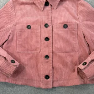 ZARA Women's Small Pink Corduroy Button Front Cropped Shacket Jacket Pockets thumbnail 5
