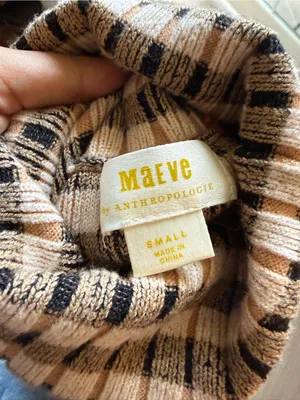 Maeve Cream and Brown Checked Ribbed Turtleneck thumbnail 4