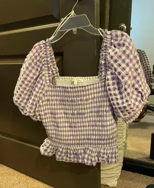 Purple And White Gingham Crop Top thumbnail 2