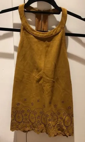 Zara Brown Halter Top Eyelet Detail Faux Suede Look Button Closure Size Small thumbnail 1