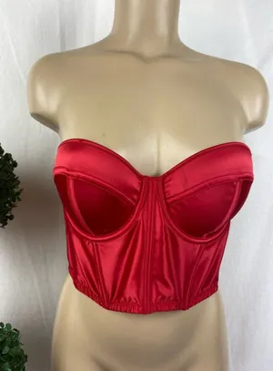 Victoria’s Secret Red Satin Strapless Longline Underwire Bra 36C thumbnail 1