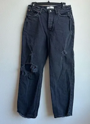 Abercrombie & Fitch The Dad High Rise Straight Black Button Fly Jeans Size 28/6 thumbnail 2