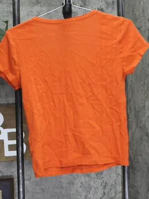 Old Navy Womens Babydoll Knit Bow Accent Shirt Top Orange L thumbnail 2