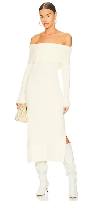 Revolve Callahan Cream Off-Shoulder Midi Sweater Dress thumbnail 1