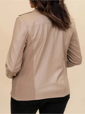 Women’s Beige Faux Leather Moto Jacket thumbnail 2