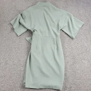 ASOS Womens Dress 4 Mint Green Textured Wrap V Neck Plunge Kimono Tie Waist thumbnail 2