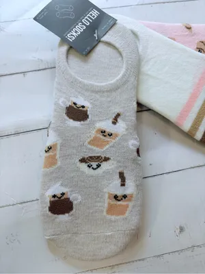 Hello Socks! Set of 3 Liners Coffee,Croissants Stripes NWT thumbnail 2