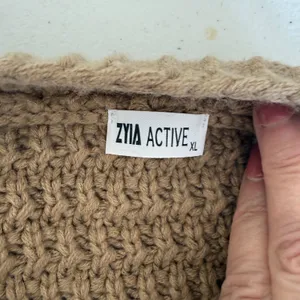 Zyia Active XL Tan Chunky Basketweave Knit Open Front Cardigan Sweater Cozy‎ thumbnail 2