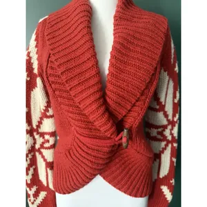American Eagle Y2K Cardigan Womens Size M Red Snowflake Fair Isle Chunky Knit thumbnail 5