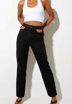 Motel Rocks Denim Cut Out Black Straight Leg Jeans New With Tags thumbnail 1