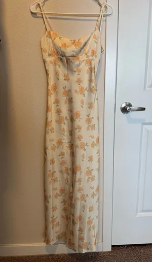 Pale Yellow Dress w/ Orange Floral Tie-back cutout thumbnail 3