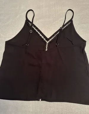 NWT H&M Black Tank Top Going Out US 10 Gothic Silver Circle Vampire Witchy thumbnail 1