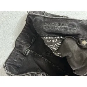 American Eagle Super High Rise Ultra Wide Leg Jeans Womens 4 Black Baggy Faded thumbnail 3