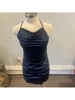 Windsor Navy Halter Ruched Mini Dress thumbnail 3