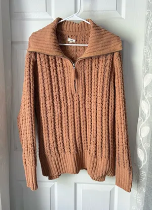 Aerie Womens Quarter Zip Pullover Sweater chunk Knit Collared Cozy size M thumbnail 1