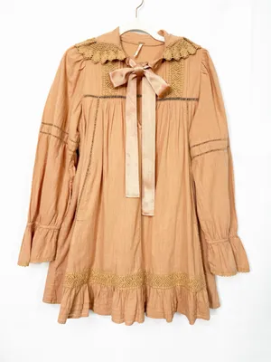 Free People 5 O’Clock Tea Time Mini Dress Peached Copper Cotton Crochet Lace thumbnail 2