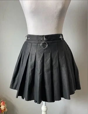 Current Mood Dolls Kill Spade Pleated Mini Skirt Black Vegan Leather thumbnail 1