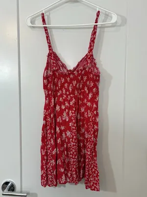 Free People Small Red Ditsy Floral Tie-Front Mini Tank Dress thumbnail 9