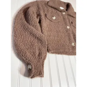 Mable Brown Fuzzy Boucle Cropped Sweater Jacket Teddy Shacket Small thumbnail 3